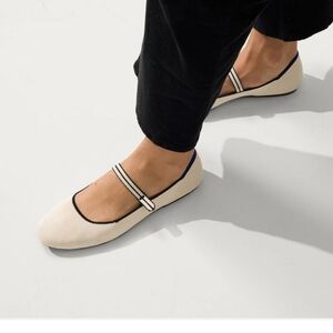 Rothy's Cream and Black Mary Jane Shoes